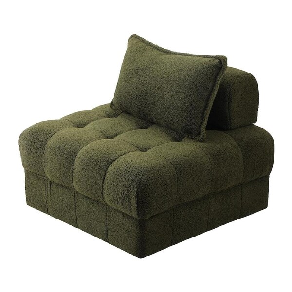 Oikiture 1-6 Seater Boucle/Velvet Modular Sofa & Ottoman Set Armless TOFU Back 1 Sofa Chair /Green
