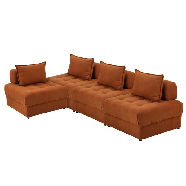 Oikiture 1-6 Seater Boucle/Velvet Modular Sofa & Ottoman Set Armless TOFU Back 4 Sofa Chairs /Brown