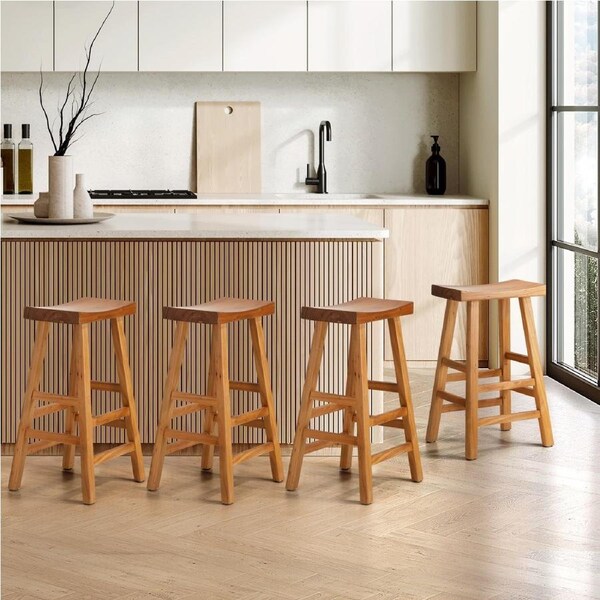 Oikiture Bar Stools Kitchen Stool Wooden Counter Chairs Barstools X2 X4 Natural- 4X