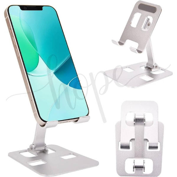 Phone Holder Stand Aluminium Phone Tablet Stand Holder Desk Desktop Foldable Silver