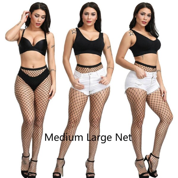 Women Fishnet Stockings Pantyhose Mesh Fishnets Tights Anti Hook Nylon Panty Medium-Large Net