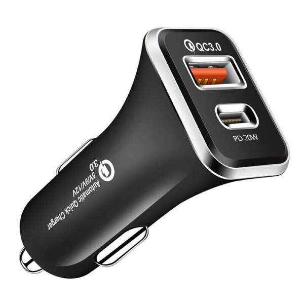 Type C Car Charger Adapter USB QC3.0 PD Type-C Quick Charging Cigarette Lighter 1 x Black 20w Dual Port Car Charger