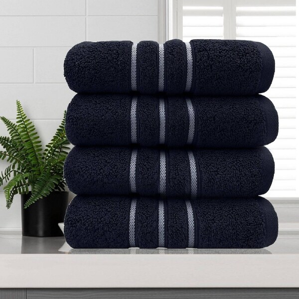 Amor Dobby Stripe Bath Towel 4 PCS Soft 650gsm Premium Cotton Sailor Blue