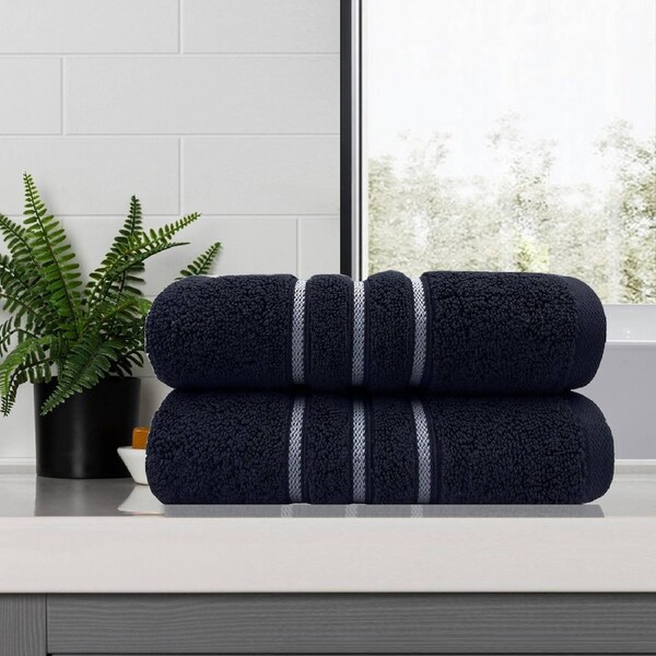 Amor Classic Bath Towel 2 PCS Dobby Stripe Super Soft Premium Cotton Sailor Blue