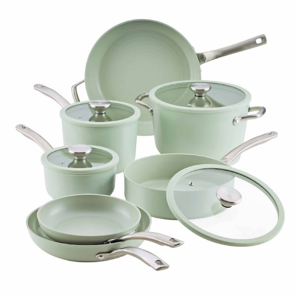 Circulon Halo With LaserDefense(TM) Ceramic Nonstick Induction 11 Piece Cookware Set Sage Green Sage Green