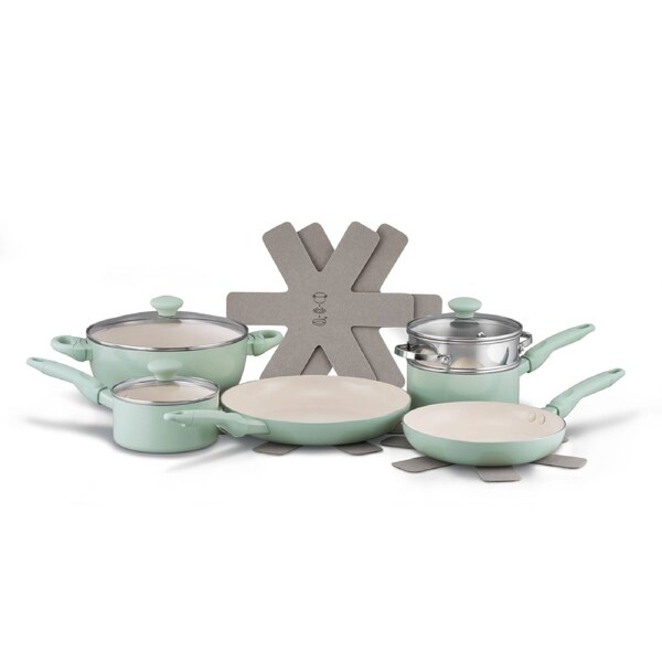 RACO SmartStart Ceramic Nonstick Induction 6 Piece Cookware Set With Pan Protectors Lichen Green