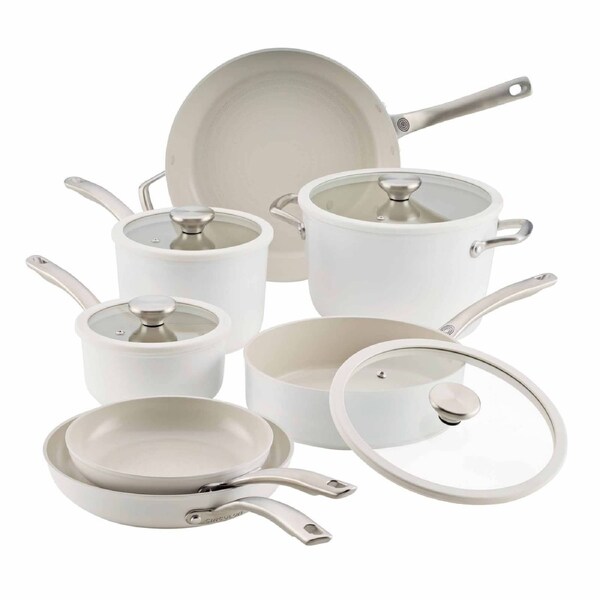 Circulon Halo With LaserDefense(TM) Ceramic Nonstick Induction 11 Piece Cookware Set Pearl White Pearl White