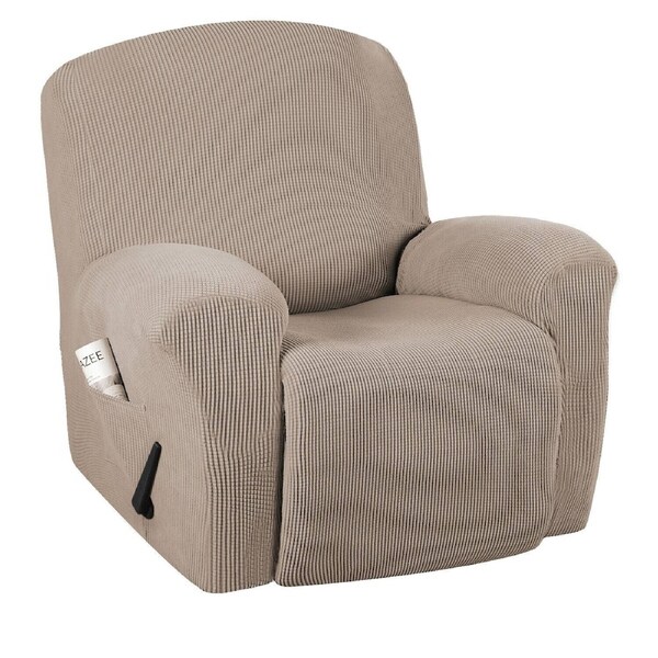 Stretch Recliner Cover 1-Piece Thick Soft Jacquard Recliner Chair Slip Cover Sand