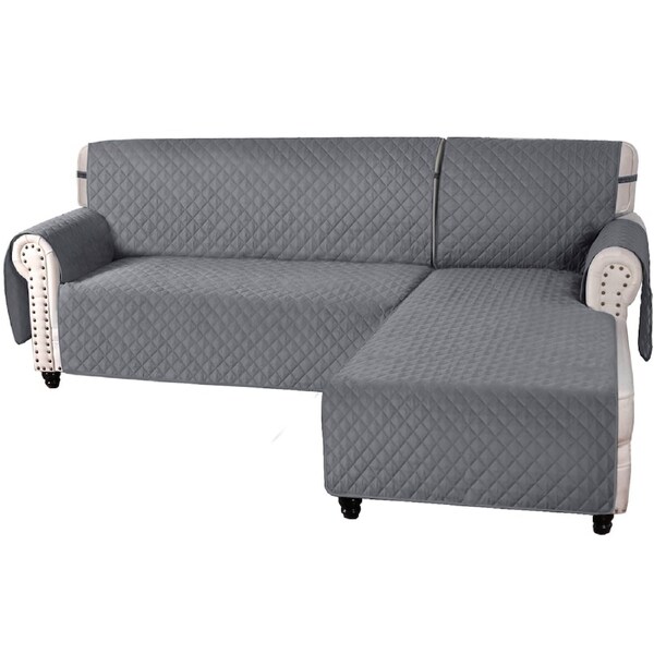 Sofa Cover L Shape Non-Slip Water Resistant Protector For Sectional Sofa Chaise Grey / Medium