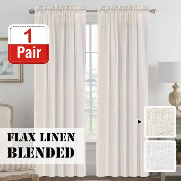 2x Natural Linen Blended Airy Curtains for Living Room Home Decor Soft Rich Material Light Reducing Bedroom Drape Panels Natural / W132cm x D213cm
