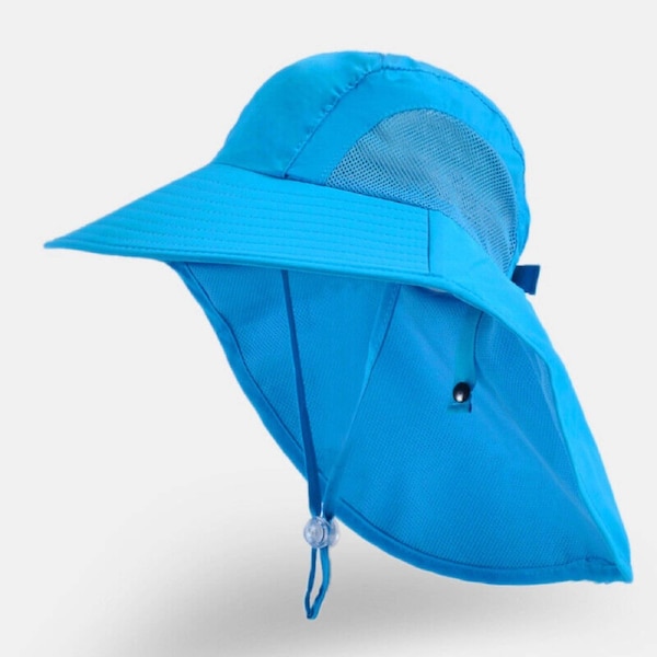 Bucket Hat kids Boy Girl Adjustable Sun Protection Cap Unisex Beach School UPF50 Blue
