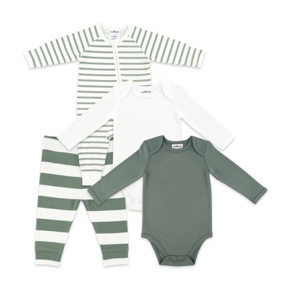 4pc The Peanutshell Baby Long Sleeve Bodysuits & Romper W/ Leggings Green 0