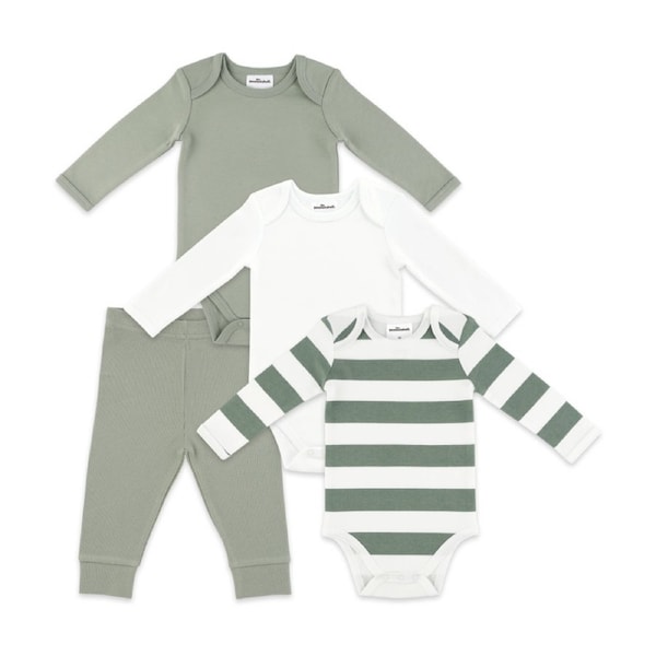 4pc The Peanutshell Baby Long Sleeve Bodysuit & Leggings Cotton Green/Cream 0