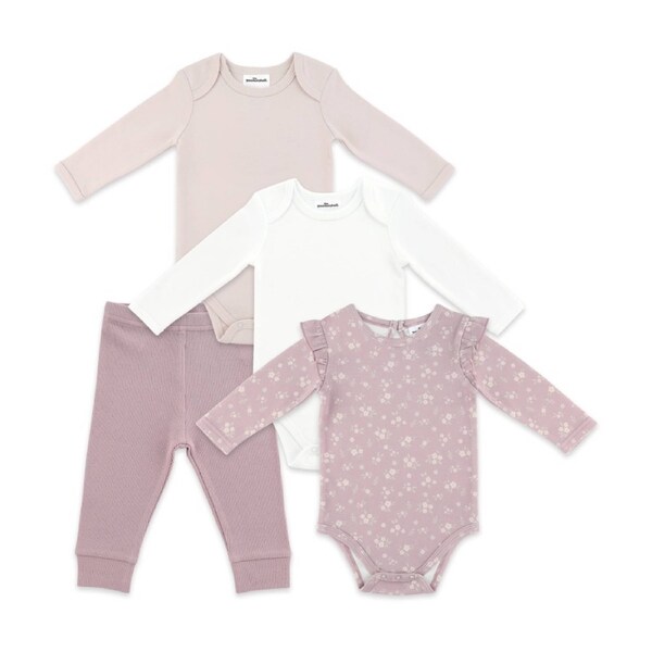 4pc The Peanutshell Baby Long Sleeve Bodysuit & Leggings Set Pink/Lilac 0