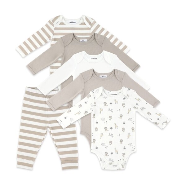 6pc The Peanutshell Baby Long Sleeve Bodysuit/Leggings Basics Cotton Neutral 0