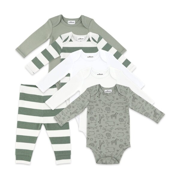 6pc The Peanutshell Baby Long Sleeve Bodysuit & Leggings Basics Cotton Sage 0