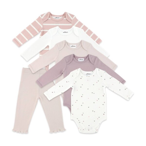 6pc The Peanutshell Baby Long Sleeve Bodysuit & Leggings Basics Cotton Pink 0