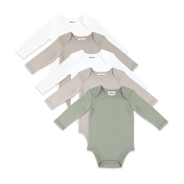 5pc The Peanutshell Baby Snap Front Long Sleeve Bodysuit Cotton Neutral/Sage 0