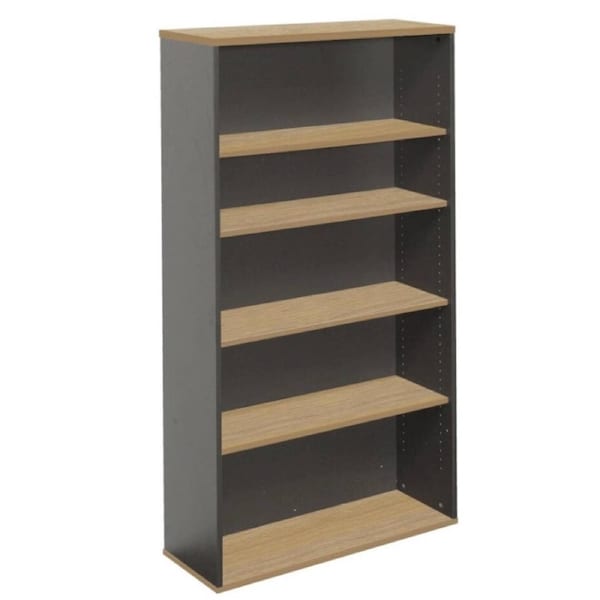 Rapid Worker Bookcase 1800mm - Modern Office Storage Shelving - Oak & Ironstone Finish Gray