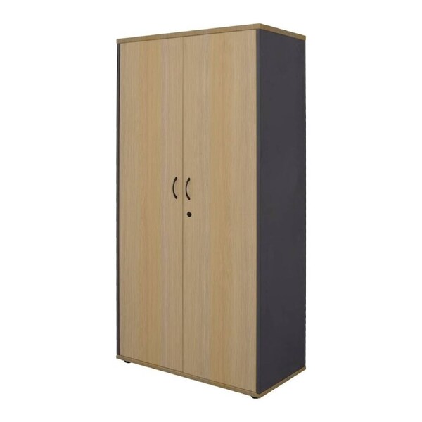 Rapidline Rapid Worker Lockable Cupboard - 1800mm Office Storage Cabinet - Oak & Ironstone Finish Brown