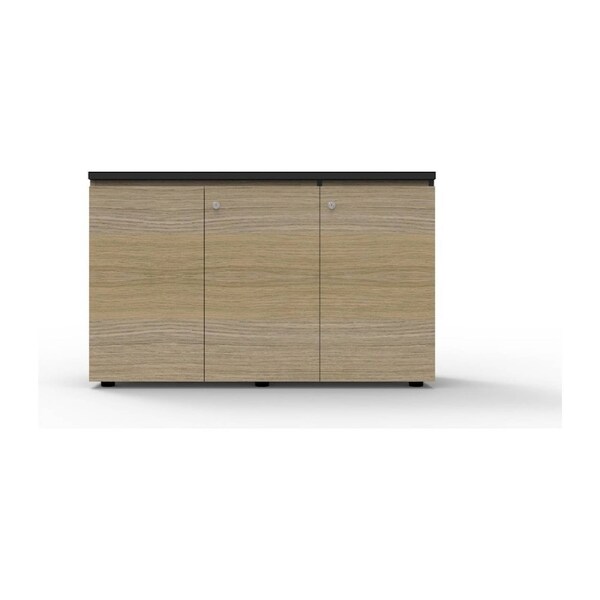 Rapidline Rapid Infinity Swing Door Cupboard - Lockable Office Storage Unit - Natural Oak & Black Finish Brown