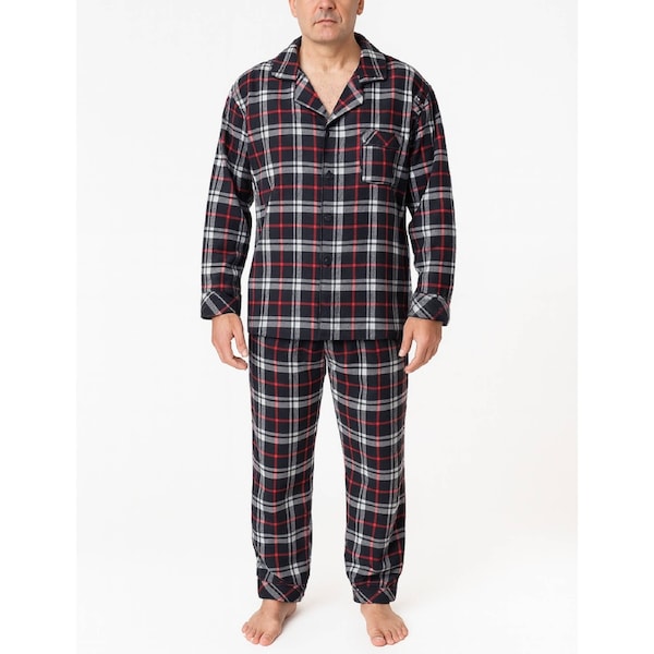 Mens Plus Size Flannelette Pyjamas 100% Cotton PJs Set Top Pants in Red Check XXL