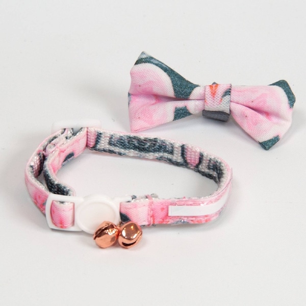Lux & Bones Cat Safety Collar with Removable Bowtie Marble Pink