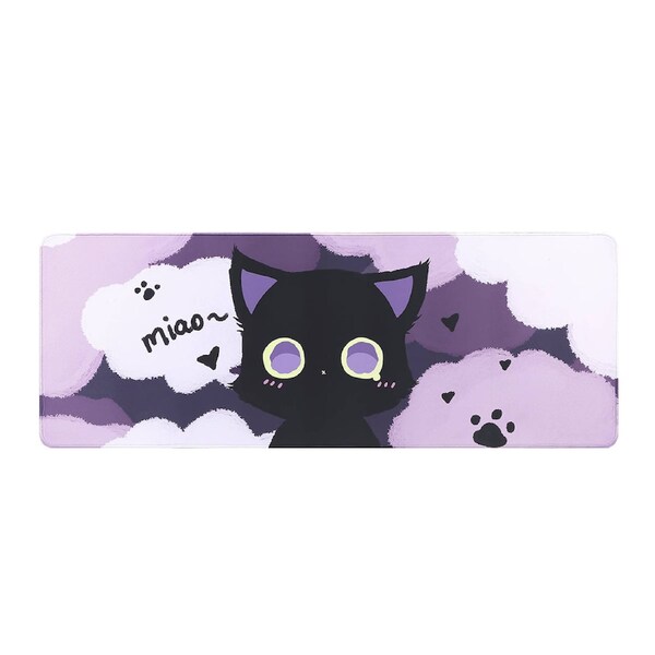 YUZNII Oversized Cartoon Kitten Desk Mat 800x300x3mm Mousepad Black Cat