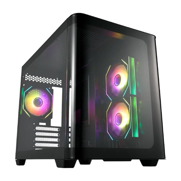 FSP S380 Micro ATX Case Tempered glass 3D Curved Side Panel with 3 ARGB fans, NO PSU Black