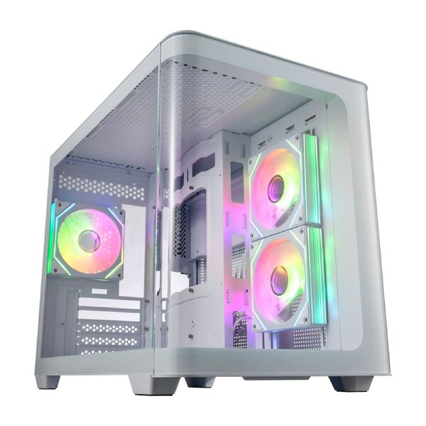 FSP S380 Micro ATX Case Tempered glass 3D Curved Side Panel with 3 ARGB fans, NO PSU White