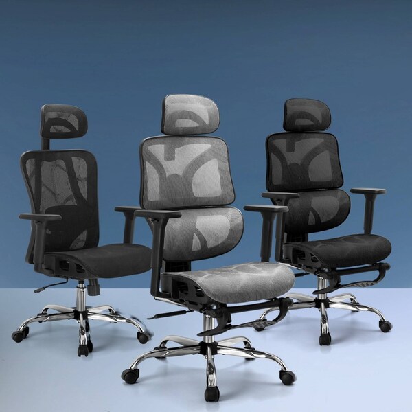 Artiss Ergonomic Office Chair Computer Mesh Chairs Recliner Headrest Footrest 1 - Black
