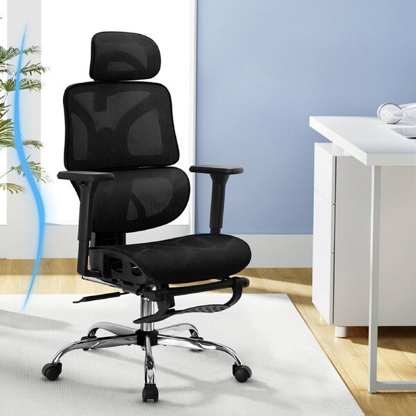Artiss Ergonomic Office Chair Computer Mesh Chairs Recliner Headrest Footrest 2 - Black