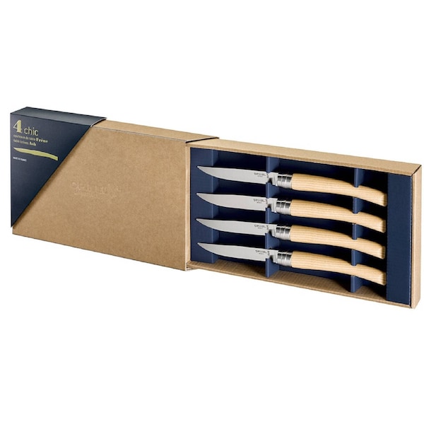 Opinel Table Chic 4 Steak Knives Set 10cm Polished Blade Ash Wood Handle New Ash / 10cm