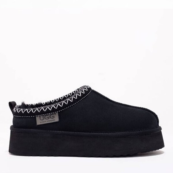 Premium Tassie Platform Ugg Slippers Black / US WOMEN 8 / US MEN 7 / AU LADIES 8 / AU MEN 6 / EU 39 / UK 6