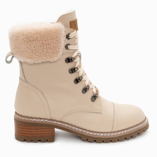 UGG Lyric Lace Up Leather Boots Beige / US WOMEN 7 / US MEN 6 / AU LADIES 7 / AU MEN 5 / EU 37 / UK 5