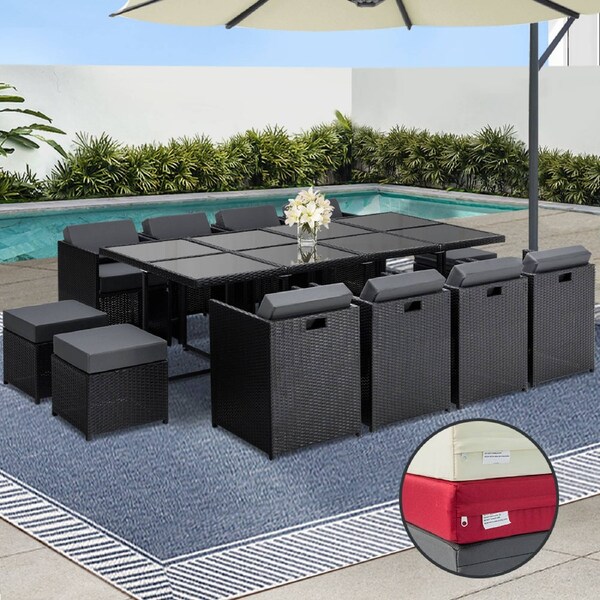 Gardeon 5/9/11/13 pcs Outdoor Dining Set Patio Furniture Lounge Setting Wicker Black 13 piece