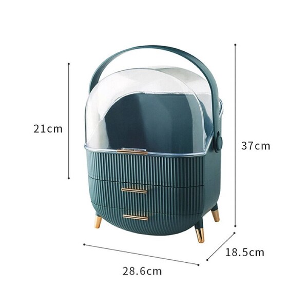 Portable Makeup Organizer Case with Cosmetic Storage and Jewelry Drawers Green 2 Drawers
