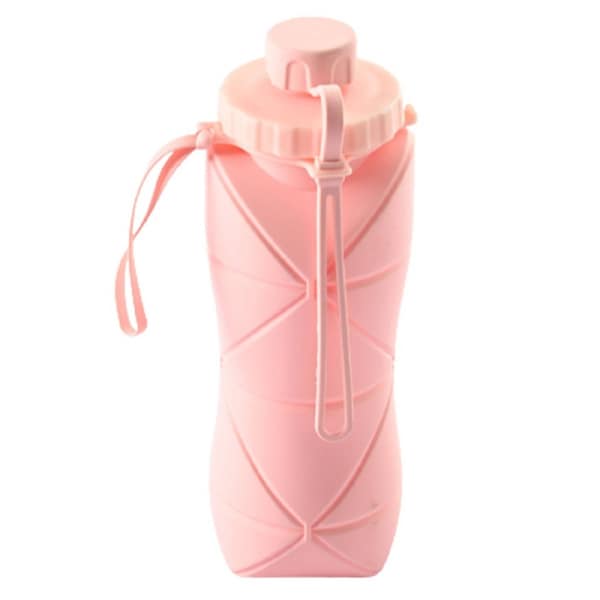 Leak-proof Folding Silicone Sports Bottle Portable Water Container 600ml Pink