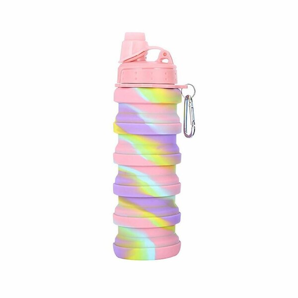Foldable Silicone Travel Water Bottle Retractable Portable Drink Cup Camouflage Pink A