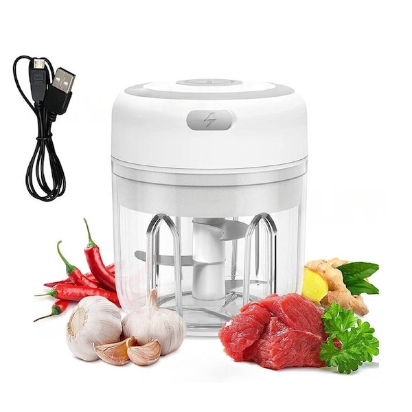Compact Electric Vegetable and Garlic Chopper 250ml Grinder Blender White