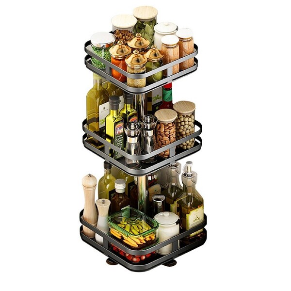 Rotating Kitchen Spice Rack Round Pantry Shelf Storage Organiser 3 Tier