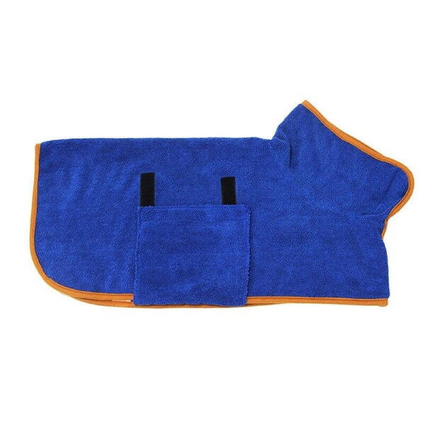 Blue Soft Microfibre Dog Bathrobe Towel Coffee Drying Robe for Pets L 51 to 60cm