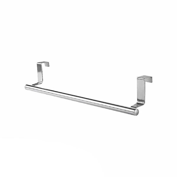 Over Door Tea Towel Rack Bathroom Rail Cupboard Hanger Hook Silver 36cm