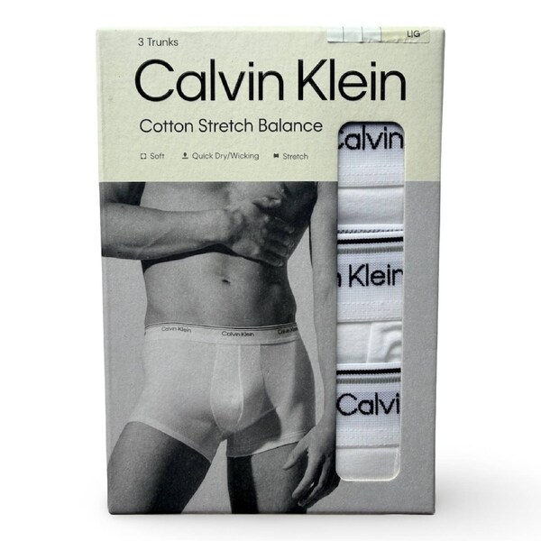 Calvin Klein Men's Cotton Stretch Balance Soft Trunks 3 Pack - White L