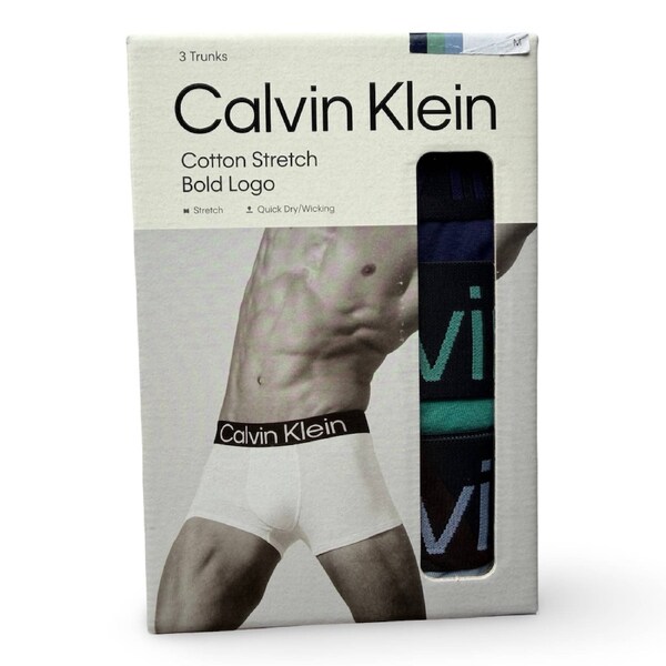 Calvin Klein Men's Cotton Stretch Bold Logo Trunks 3 Pack - Multicolour M