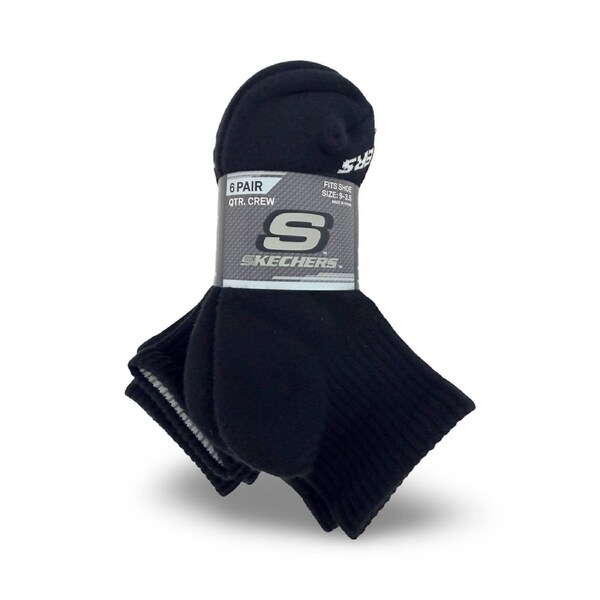 Skechers Boys Quarter Crew Socks 6 Pack Black Cotton Blend Size 7-8.5 US 7-8.5