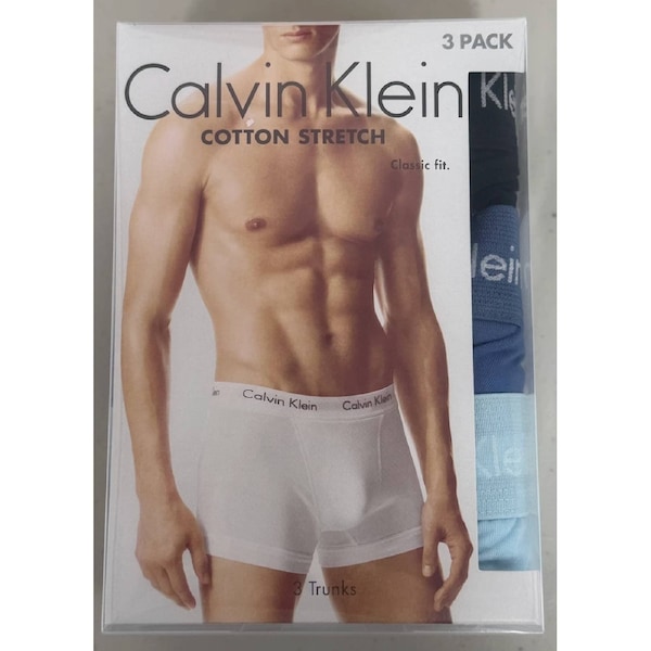 Calvin Klein Men's Cotton Stretch Trunks 3 Pack Underwear - Navy/ Blue / Light Blue M