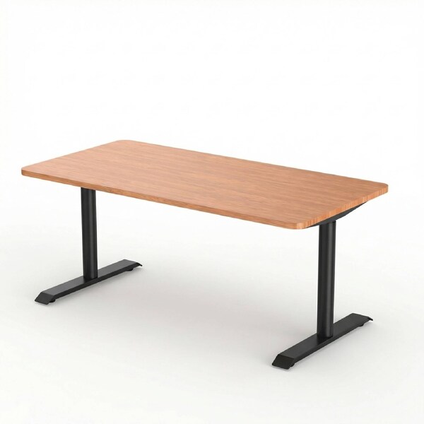 Joy Desk Standard Standing Desk Round - Bamboo - Black Leg 1800 x 750 mm