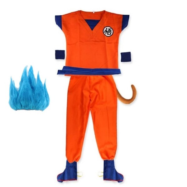 Kids Dragon Ball Z Goku Costume Blue Wig Anime Cosplay Book Week XL