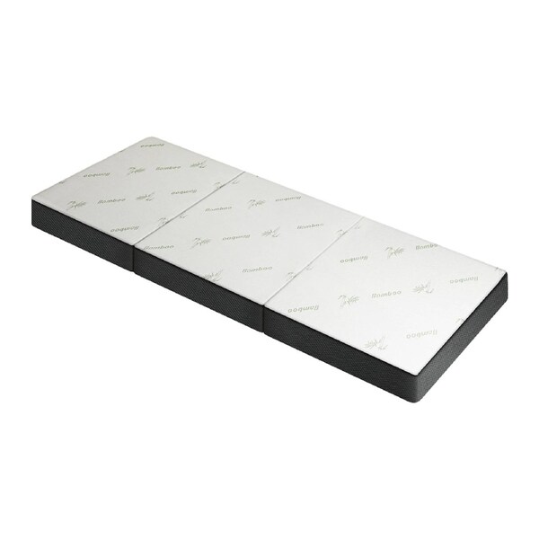 Bedra Folding Mattress Foldable Bed 3 4 Fold Sleeping Floor Mat Camping Cushion White Bamboo-Single